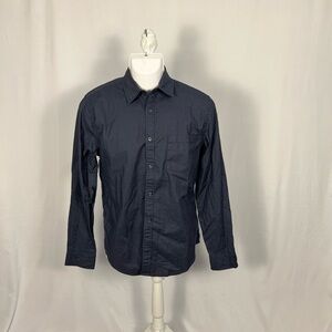 Mutual Weave Men's Large Long-Sleeve Navy Button-Down Shirt - Casual Classic